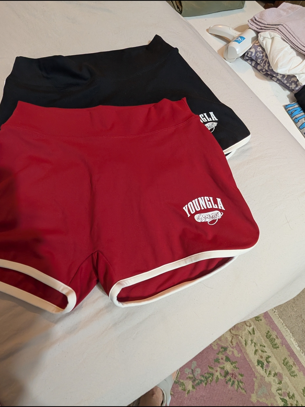YoungLA Women's Athletic Shorts - Red & Black with White Trim